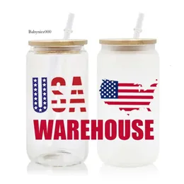 USA CA 16Oz Recycled In Bulk Double-Wall Iced Coffee Boba Bilia Glass Tumbler With Straw And Bamboo Lids 0514