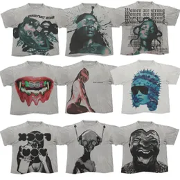 Мужские футболки с винтажной рубашкой мужчины женщины y2k High Street Art Graphics Печатная с коротким рукавом Harajuku Hip Hop Pattern Unisex негабаритный