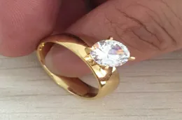 Högkvalitativ 8mm 18K Gold Plated Big Zircon Cz Diamond Rings Bröllopsband Rostfritt stålälskare Ring för kvinnor1204276