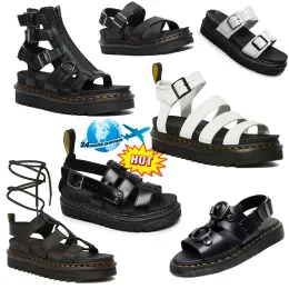 2024new Designer Doc Marteens Sandals Luxury Women Men Men Slides Sliders Тройной черный белый патентный кожаный слайд мужские женские туфли на открытом воздухе Dr Marteens Sandal Size 35-45