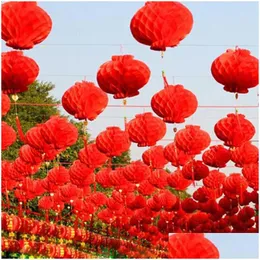 その他のイベントパーティーは50個のピース​​6インチの伝統的な中国の赤い紙ランタン年装飾ハング防水フェスティバルランDHJDM