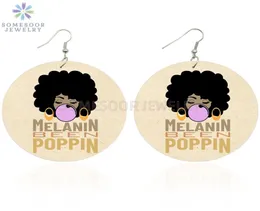 Somesoor Melanin foi Poppin African Wood Drop Brincos Bubble Goma Girl Afro Natural Hair Design Jóias Dangle for Women Gifts1652282