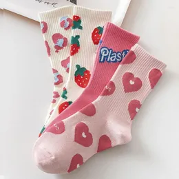 Frauen Socken 4 Paare Valentiner Rot Print Crew Bulk Day Party Pink Liebe Buntes Muster Neuheit Süßes Socken