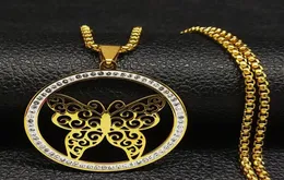 Butterfly Crystal Stali Stal Stael Naszyjnik Kobiety Złote Kolor Naszyjnik