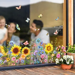 Оконные наклейки шикарные цветочные зеленые растительные стеклянные наклейки самостоятельно сплоченные бабочки цветочные наклейки съемные пленки уединения дома украшение