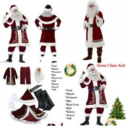 Mens Tracksuits 8Pcs Men Christmas Santa Claus Suit Costume Cosplay Clothes Fancy Long Sleeve For Adts Casa De Papel Disfraz Drop De Dhlbe