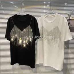 New design womens fashion cool o-neck short sleeve loose rhinestone shinny bling long t-shirt tops