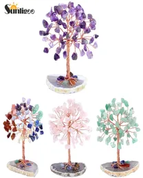 Sunligoo Super Mini Crystal Money Tree Tree Tree Cuper, обернутый с нарезанными ломтиками Gemstone Reiki Chakra Feng Shui Trees Home Decor 2207951012