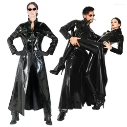 Frauen Trench Coats Latex Kunstleder Langer Mantel Clubrin Halloween Party Cosplay Kostüme Gothic Unisex sexy glänzende PVC Catsuit