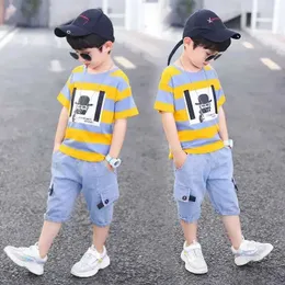 Clothing Sets Summer Boys Clothing 2023 Childrens Clothing Striped Cotton T-shirt+Jeans Pants Boys Set Baby Newborn Clothing 3 4 5 6 7 8 10 12 Years d240514