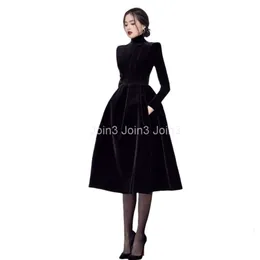 New design womens thickening turtleneck party dress long sleeve high waist velvet fabric ball gown midi long vestidos SMLXLXXL3XL4XL