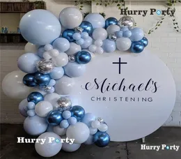 100 шт. Пастельные макарон синие белые воздушные шары гирлянда арка комплект металлик синие воздушные шары Свадьба день рождения детский душ Украшение Q13107424