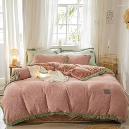 Bedding Sets Cashmere Tassels Set Thicken Flannel Fleece Bed Style 4pcs Princess Velvet 3/ Linen Winter Duvet Home Cover