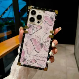 Square Bling Butterfly Case Fashion Women Women Miękka silikonowa okładka dla Samsung Galaxy Note 24 Ultra Plus dla iPhone 15 Pro Max 14 13 12 11