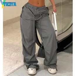 Kadın Pantolon Yiciya Y2K Kadınlar Kargo Düz Baggy Yüksek Bel Estetik Drawstring Cep Casual Jogger Pantolon Hippi Punk Sokak Giyim