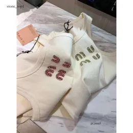 Mui Mui Top Woman Designer Vests Tshirts Miui Рубашка летняя женская футболка танки с бриллиантами