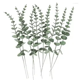 Flores decorativas 24pcs Artificial eucalyptus hastes decoração 15 "Alto em massa para o buquê de casamentos decoração de casa