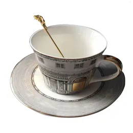 Tazze di piattino classico tazza da caffè con piattino elegante tè tazza di osso nordico in porcellana oro retrò acqua (non contiene un cucchiaio)