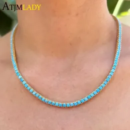 Tennis A new high-quality gold galvanized 3MM turquoise paved tennis chain necklace suitable for girls with fashionable jewelry necklaces d240514