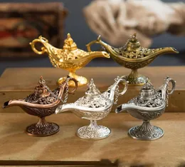 Utmärkt saga Aladdin Magic Lamp rökelse brännare Vintage Retro Tea Pot Genie Lamp Aroma Stone Home Ornament Metal Craft1616483
