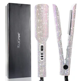 Rhinestone Flat Iron Hair Professional Professional Dual Voltage Irons LCD Wyświetlacz 2 -calowe żelaza płytowe 240514