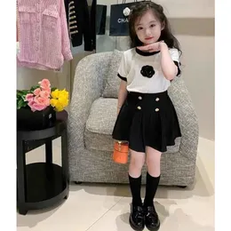 Zweiteiliger Kleid Mädchen Kind Kleid Denim Rock Zhongdatong Prinzessin 2024 Set T-Shirt Sommerkleid Kurzarm Sundress Kind 240513