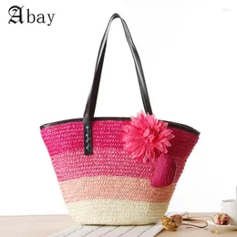 Bolsas de ombro da moda Flores de palha casual Bolsas de balde de verão Bolsa de praia Kint Contraste para sempre jovem