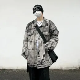 Tie tingle casaco masculto broken high street harajuku jaqueta de moda solta rua coreana casaco vintage 240514