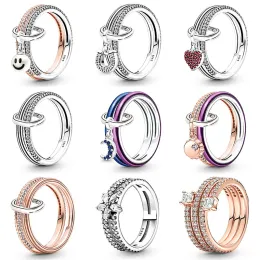 Ny 925 Sterling Silver Wedding Rings for Women Diy Fit Pandoras Me Sparkling Rose Base Crystal Finger Ring Crown Party Jewelry Mors dag gåva