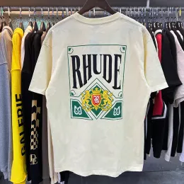 Rhude 셔츠 짧은 소매 디자이너 남성 셔츠 셔츠 Rhude 반바지 여자 티셔츠 고품질면 셔츠 의류 여름 고급 편지 인쇄 탑 비치 스타일 티