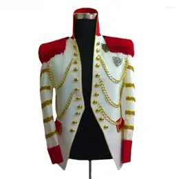 Erkekler Erkekler Erkek Beyaz Steampunk Blazer Ceket Stand Yakası Tassel Tasarım Hussar Yürüyen Band Askeri Drummer Geçit Töreni Blazers Kostüm Homme