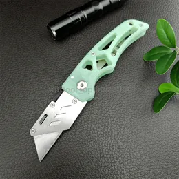 Faca dobrável de utilidades Aço inoxidável G10/alça de alumínio EDC Pocket Knifes, lâmina de barbear trapezoidal para embalagens, trabalho de corte de caixas, casa, escritório, uso ao ar livre