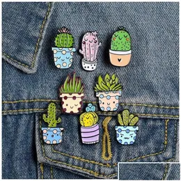 Pins Brooches Pins Brooches Cartoon Cactus Brooch Cute Mini Plant Pot Enamel Women Denim Jackets Lapel Hat Kid Jewelry Christmas Gift Dhmll