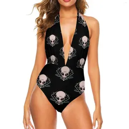 Women's Swimwear Alien Swimsuit V Neck Fashionable Print Summer One Piece Teen Bathing Suit