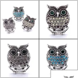 Inne inne element biżuterii z guzikiem Snap Rhinestone Retro Owl 18 mm metalowe przyciski Snaps Fit Bransoletka Noosa N0054 Drop D Dhselle DHx1i