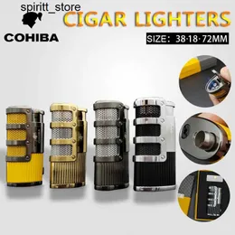 Tändare Cohiba Metal Cigar Lamp Multifunktion utomhus bärbar vindtät dubbel flam direkt eldspray Butangaslampa avancerad gåva S24513