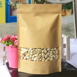 Presentförpackning 10st/set 12x20 tjocka bruna Kraftpapperspåsar Saran för te -snacks lagringsförslutbar folie på fönstret