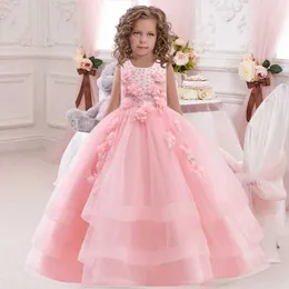 Vestidos de menina de 3 a 12 anos de renda Tulle Flower Girl Girl Girl Bordery Childrens Primeira Comunhão Vestido Princesa Vestido de Casamento de Ball Vestido de Casamento Y240514