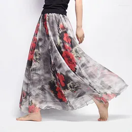 Skirts Fashion Women Clothes Roupas Saia Bottom Skirt Long Jupe Bohemian Boho Flowers Print High Elastic Female