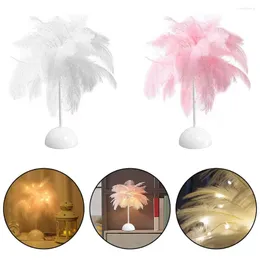 Table Lamps Feather Lamp Bedroom Bedside For Teenage Home Decor Fashion Decorative Ornaments Portable LED Night Light