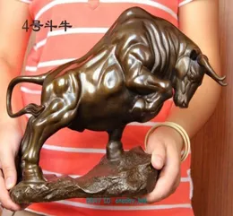 Büyük bronz Kahve Duvar Sokağı Fierce Bull Ox Figür Heykeli 14quotlong3573215