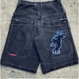 Män shorts designer y2k retro gotiskt mönster tryckt jnco denim stil hip hop väska sommarmens strand jeans gym man outfit