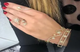 Weihnachtsgeschenk CZ Star Burst Armreif Armband für Frauen Gold plattiert Mikro -Pave Kubikzirkonia Offene Manschettenknochen Mode Schmuck 9113111