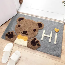 Mattor Cartoon 3D HI Bear Frog Form Thicken Flocked Door Mat Badrum Toalett Absorberande icke-halk TPR Golvmatta