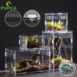 Trasparente rettile acrilico terrarium da allevamento di tartaruga gabbia nano tarantula arbortula recinzione di draghi deleding 240506
