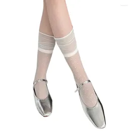Женщины носки французские винтажные точки, тонкие над теленком для девушки, свободные сетчатые манжеты сплайсингинг стеклянный волок