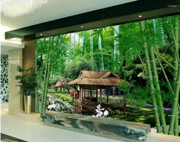 Papéis de parede Fresh Bamboo Landscape TV Cenário 3D Murais Wallpaper para sala de estar linda cenário