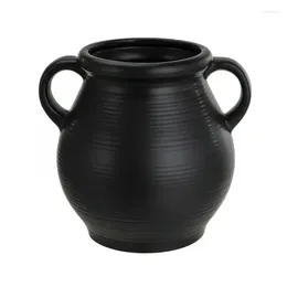 Wazony czarny ceramiczny wazon stołowy z żebrowanym wykończeniem dekoracyjne terrarium do rośliny stolik do kawy