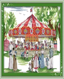 Swing Park Carousel Ev Dekoru Boya El yapımı Çapraz Dikiş Nakış İğne Setleri Tuval Üzerine Sayılan Baskı DMC 14CT 11CT7353311
