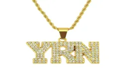 Ny hiphopbrev Yrn Chain Pendant Necklace Gold Plated Iced Out Crystal Mens smycken Bling Gift8650992